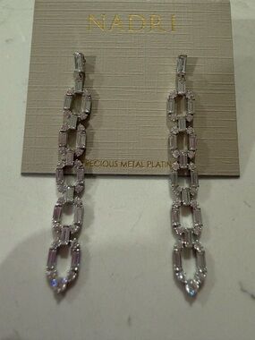 Nadri Light Pink Crystal Chain Drop Earrings